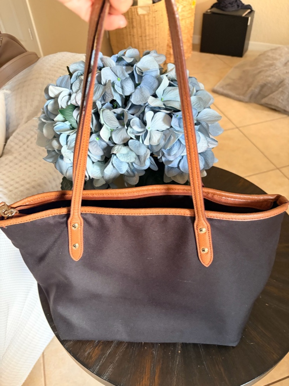 Coach black Tote with Brown Leather Trim with hangtag - Picture 5 of 5